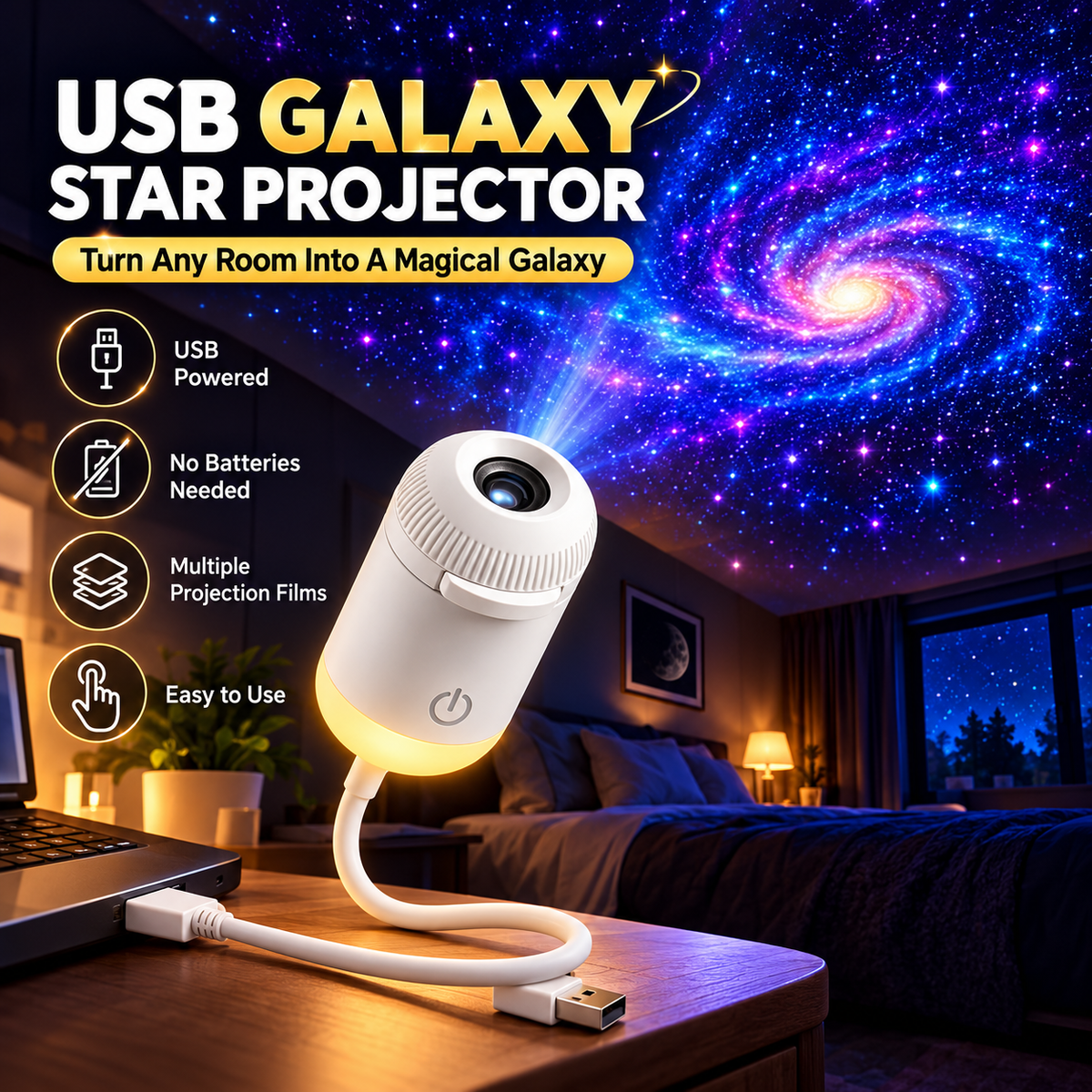 Galaxy Star Projector | USB Night Light